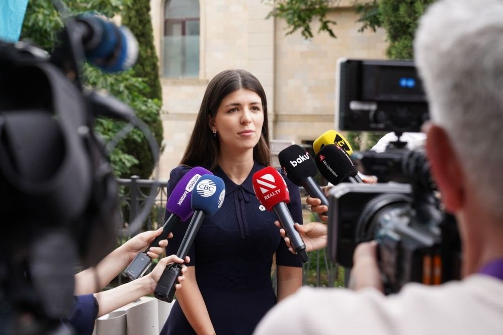 Woman giving an interview to the press
